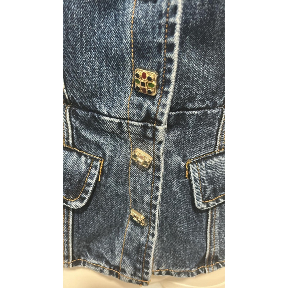 Self-Portrait Denim Vest with Embellished Buttons Size 2 - Picture 5 of 6
